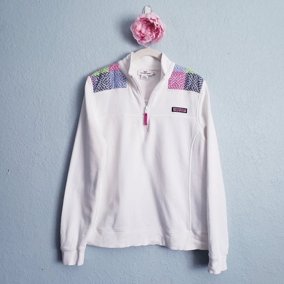 Vineyard Vines White Multicolor Patchwork Shep Shirt Quarter Zip Pullover - Picture 1 of 8